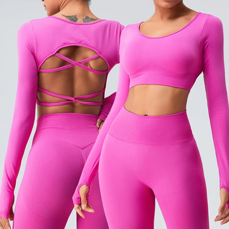 Long-Sleeved Backless Ladies Activewear Sets