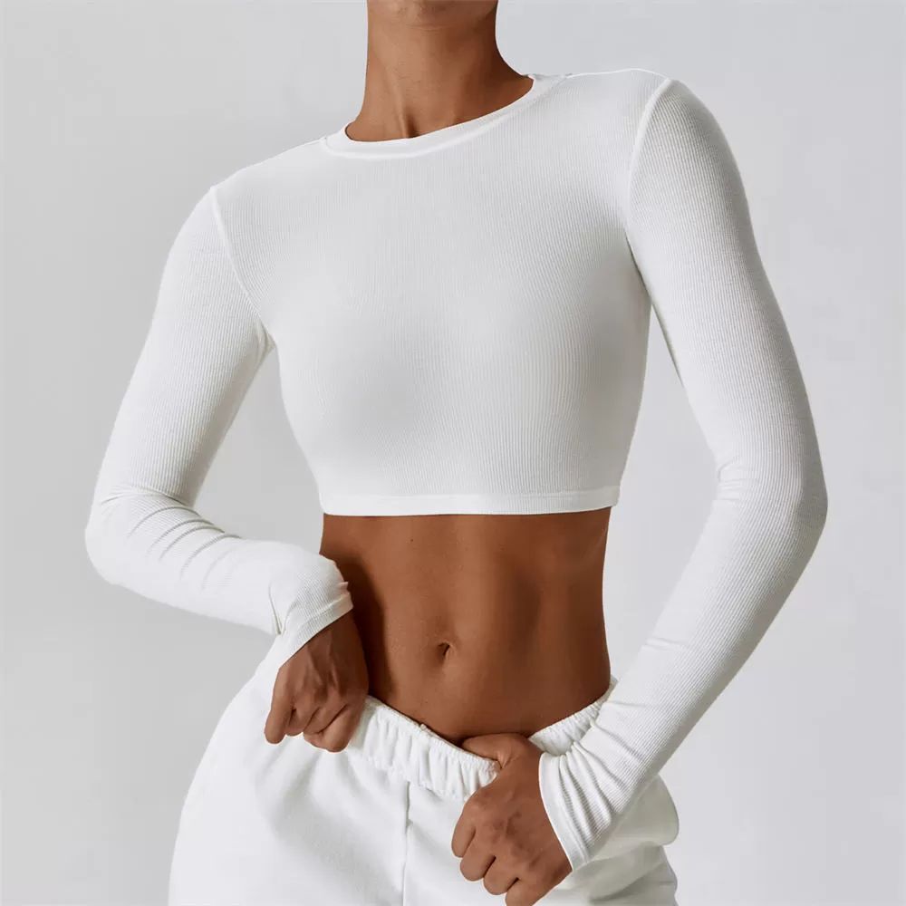 Seamless Crew Neck Ladies Long Sleeve Gym Top